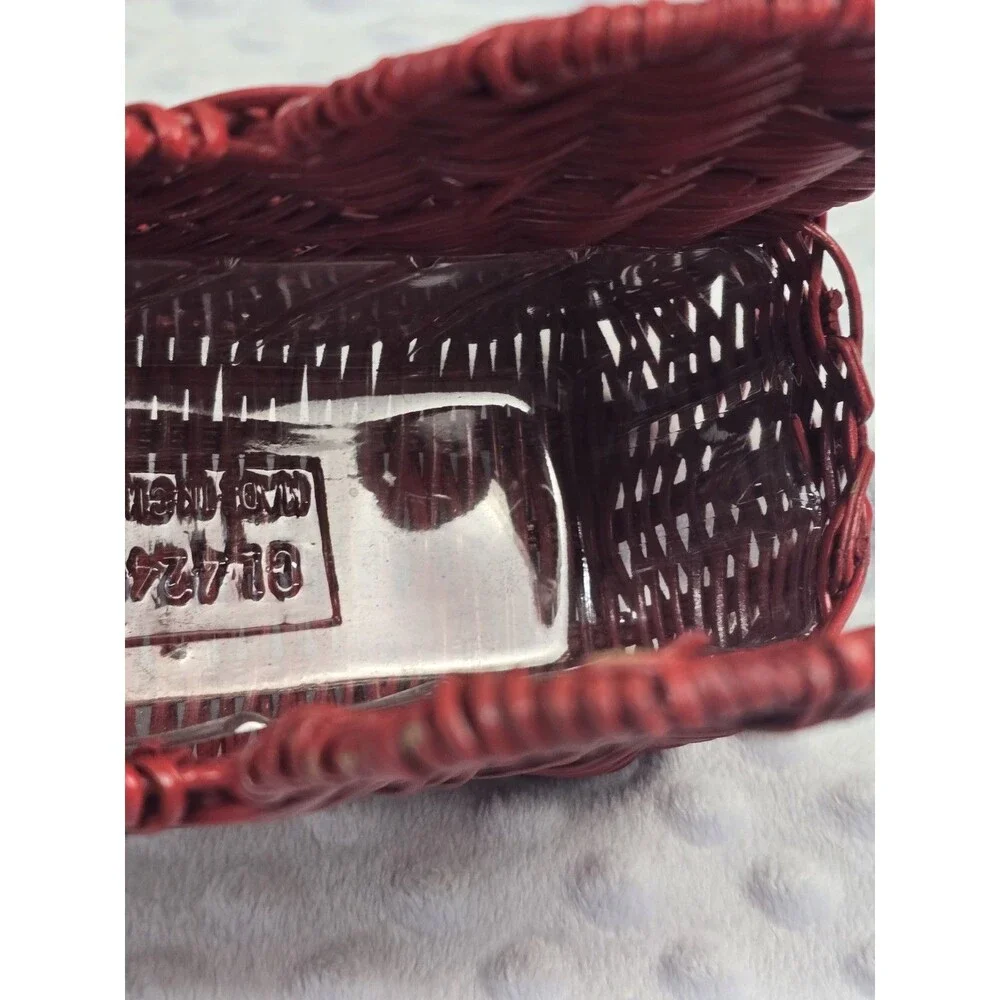 Heart Shaped Wicker Basket Red Planter Napkin Holder Side Shelf Country Decor